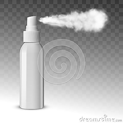 White Blank Sprayer Bottle. Side View With Spray Stock Photo