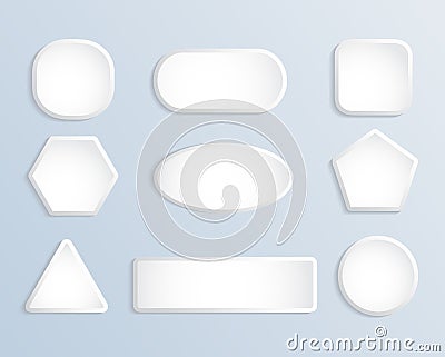 White blank square and round button stock vector set Vector Illustration