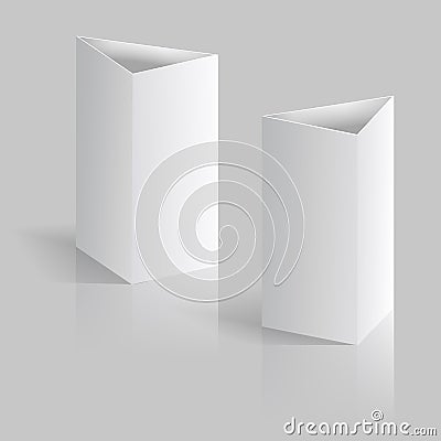 White blank table tent vertical triangle cards isolated on gray background Vector Illustration