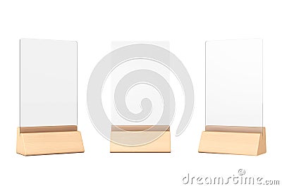 White Blank Transparent Table Plate Cards. 3d Rendering Stock Photo