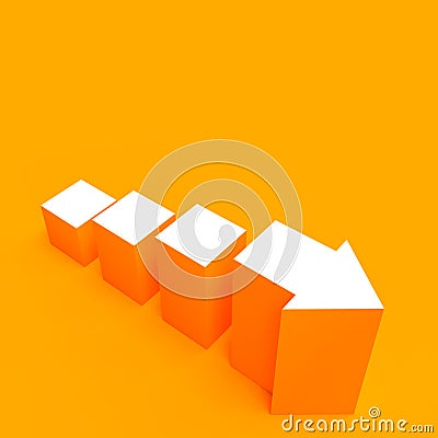 White blocks and arrow on orange background Stock Photo