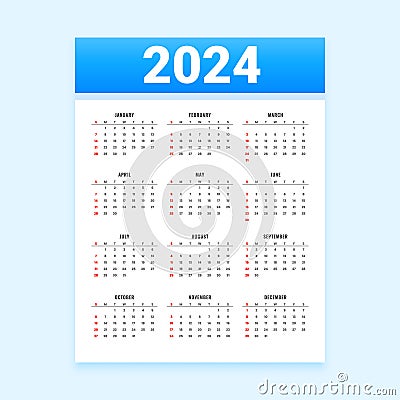 white and blue 2024 annual planner calendar template design Vector Illustration