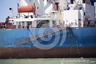 White blue brown Iron Ore Carrier Stock Photo