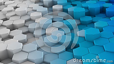 White blue extruded hexagons 3D render Stock Photo