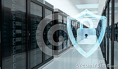 Firewall activated on server room data center 3D rendering Stock Photo