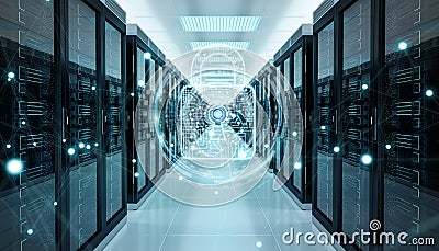 Firewall activated on server room data center 3D rendering Stock Photo