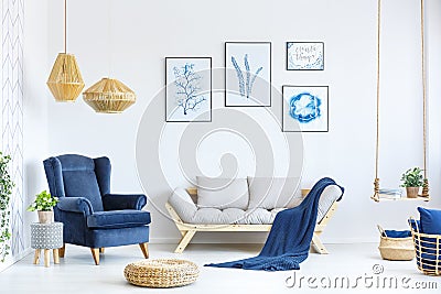 White and blue living room Stock Photo