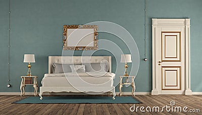 White and blue classic master bedroom Stock Photo