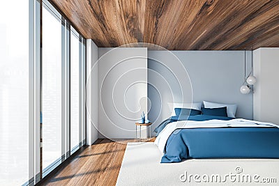 White and blue master bedroom interior Stock Photo