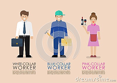 White Blue and Pink collar workers infographic Vector Illustration