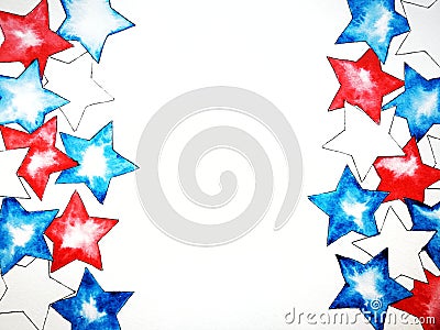 White blue red stars, watercolor, independence day, national colors of flags, copyspace, the concept of patriotism Stock Photo