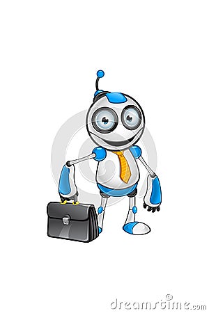 White & Blue Robot Character Vector Illustration