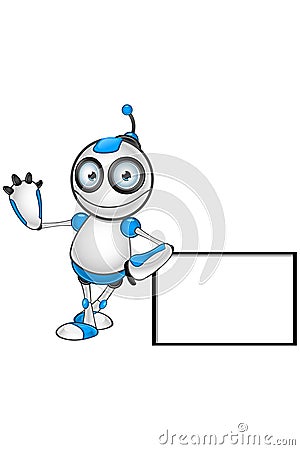 White & Blue Robot Character Vector Illustration