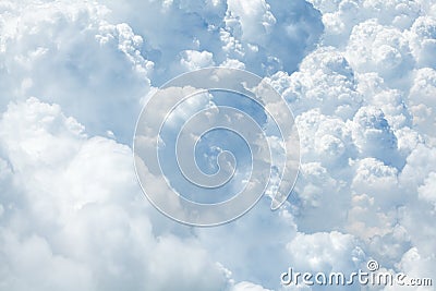 White & blue soft cumulus clouds in the sky close up background, big fluffy cloud texture, beautiful cloudscape skies backdrop Stock Photo