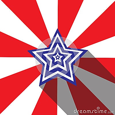 A white-blue star with the shadow on a white-and-red background Vector Illustration