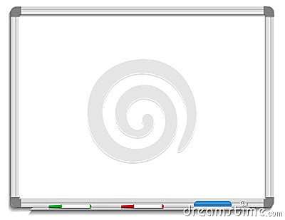 White board with colored markers and eraser Vector Illustration