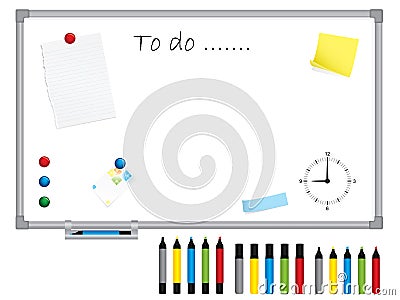 White board with stationery Vector Illustration