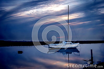 White boat at Dusk Abstract Editorial Stock Photo