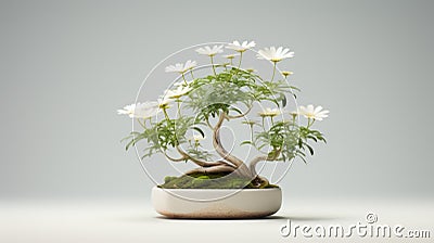 White Bonsai Plants: Ultra Realistic 3d Rendering For Minimalist Desktop Wallpaper Stock Photo