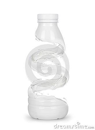 White bottle made from milk splashes isolated on white Stock Photo