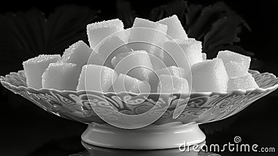 White Bowl Filled With Sugar Cubes on Table Stock Photo