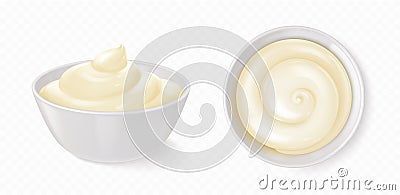 White bowl with mayonnaise, cheese sauce, yogurt Stock Photo