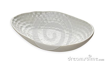 White bowl with rough pattern, Empty ceramic bowl in oval shape, isolated on white background with clipping path, Side view Stock Photo