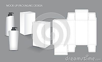 White box design template. 3d box mock-up. 3d bottle. product design. white packaging for cream, skin, lotion, cosmetics, beauty Vector Illustration