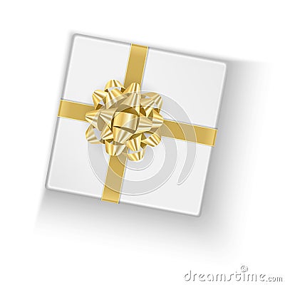 The white box with a gold bow, gift box, design for your project, vector illustration Vector Illustration