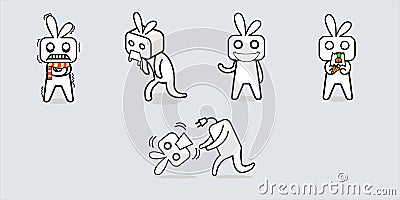 White box like rabbit robot cartoon character design. Vector Illustration