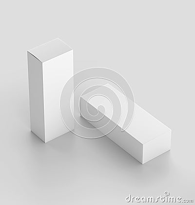 White box Mockup, Blank carton container 3d rendering isolated on light background Stock Photo