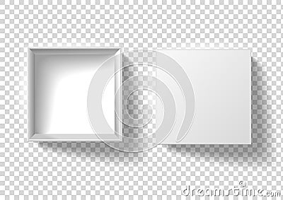 White box vector illustration of realistic 3D cardboard or carton paper square empty package with open cap. Vector Illustration