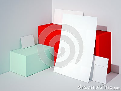 White branding mockup in modern studio. 3d rendering Stock Photo