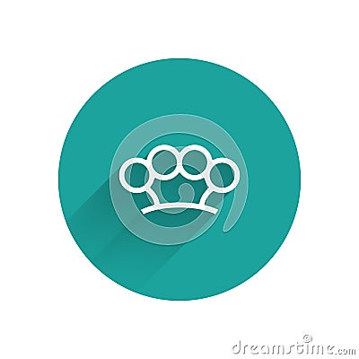 White Brass knuckles icon isolated with long shadow. Green circle button. Vector Stock Photo