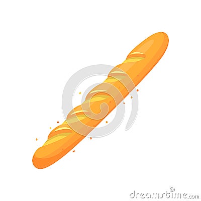 White bread, loaf icon, baguette vector illustration on a white background. Bakery product in cartoon style. Vector Illustration