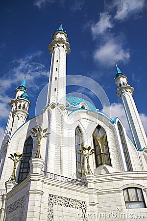 White brick mosque blue dome Stock Photo