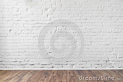 White brick wall texture background wooden floor Stock Photo