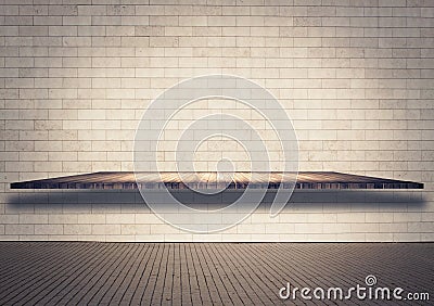 White brick wall texture with shelf and pavement, floor Stock Photo
