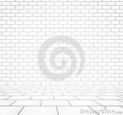 White brick wall texture with stone tile walkway Vector Illustration