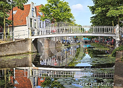 White bridge in Delft, Netherlands Stock Photo