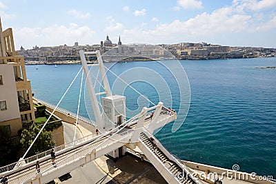The white bridge in Sliema and view on Valleta Stock Photo