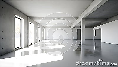 White bright concrete interior, illustration ai generative Cartoon Illustration