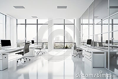 White bright spacious office with city view. Generative ai Stock Photo