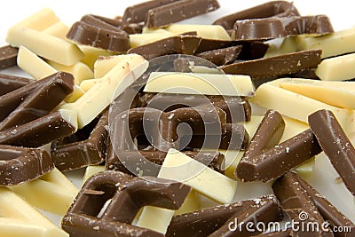 White and brown chocolate candy letters in closeup Stock Photo