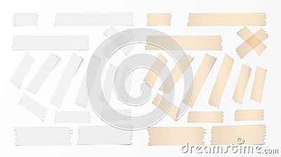 White and brown different size adhesive, sticky tape, paper pieces. Vector Illustration