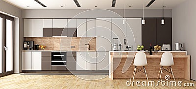 White and brown modern kitchen Stock Photo