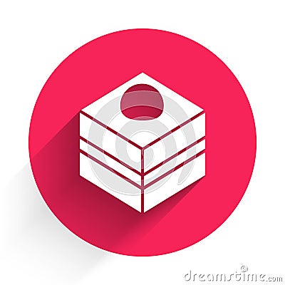 White Brownie chocolate cake icon isolated with long shadow. Red circle button. Vector Vector Illustration
