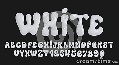White bubble font in Y2K style isolated. Vector alphabet letters and numbers. Balloon 3D white Bubble font. Vector Illustration
