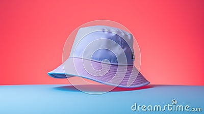 A white bucket hat on a pink background, AI Stock Photo