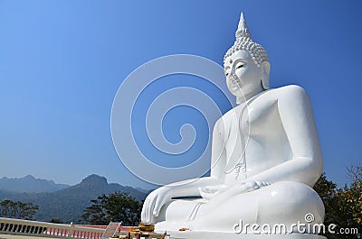 White Buddha at Kanchanaburi Thailand Stock Photo